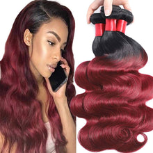 Load image into Gallery viewer, 20A Single Body Wave Ombre Burgundy