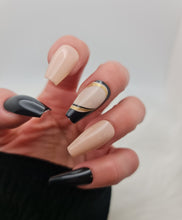 Load image into Gallery viewer, Long Beige Black Press on nails