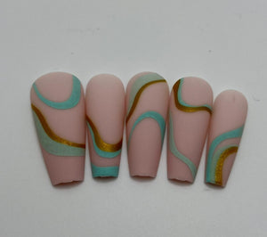 Pink Geometric Press on Nails