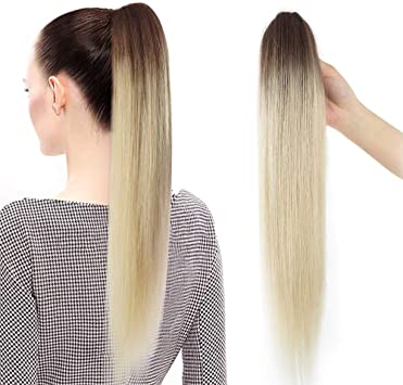 Brown to blonde ombre straight ponytail