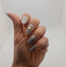 Load image into Gallery viewer, Almond Grey Glitter Press On Nails

