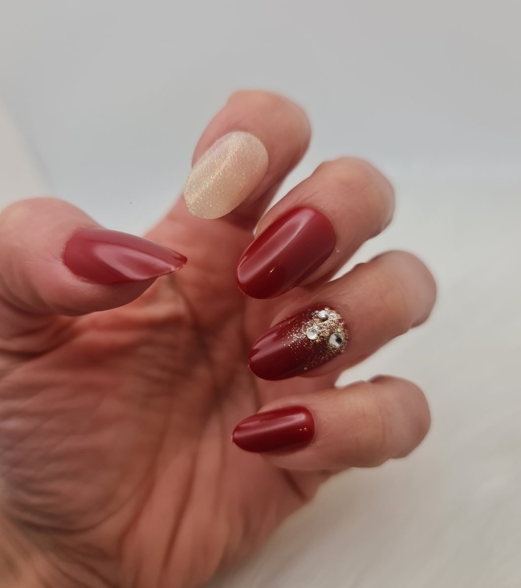 Almond Red Press on nails