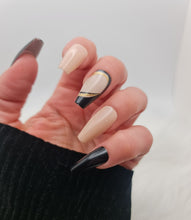 Load image into Gallery viewer, Long Beige Black Press on nails
