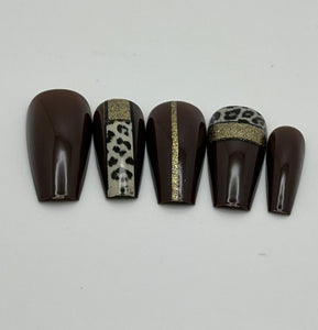 Brown Leopard Press on nails