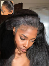 Load image into Gallery viewer, 4C Hairline Edge Kinky Straight Wig Curly Baby Hair 360 HD Lace Frontal Wigs Brazilian Yaki Straight Wig Human
