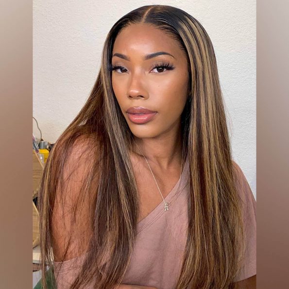 Straight Ombre Highlight Honey Blonde Wigs With Dark Roots 6×5 13×4 Glueless Wig 180% Density