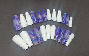 Purple and White  Press on nails