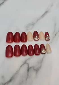 Almond Red Press on nails