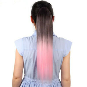 Black to pink ombre straight ponytail Black to pink ombre straight ponytail