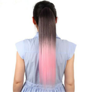 Black to pink ombre straight ponytail