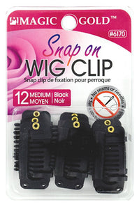 12 pcs Snap on wig clips  black